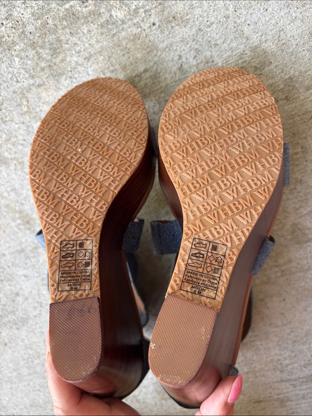 White House Black Market Chambray Crisscross Wedge Sandals - Blue and Brown - Picture 10 of 15